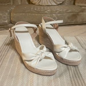 Women's Bow Decor Peep Toe Espadrille Sole White Slingback Wedge Sandals
